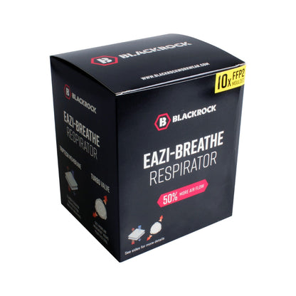 Black box packaging of Blackrock Eazi-Breathe Respirator on a white background